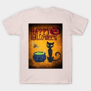 Happy Halloween Black Cat & Bat T-Shirt